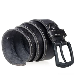 Matte black pin buckle genuine leather belt for men - top view gothic accessories