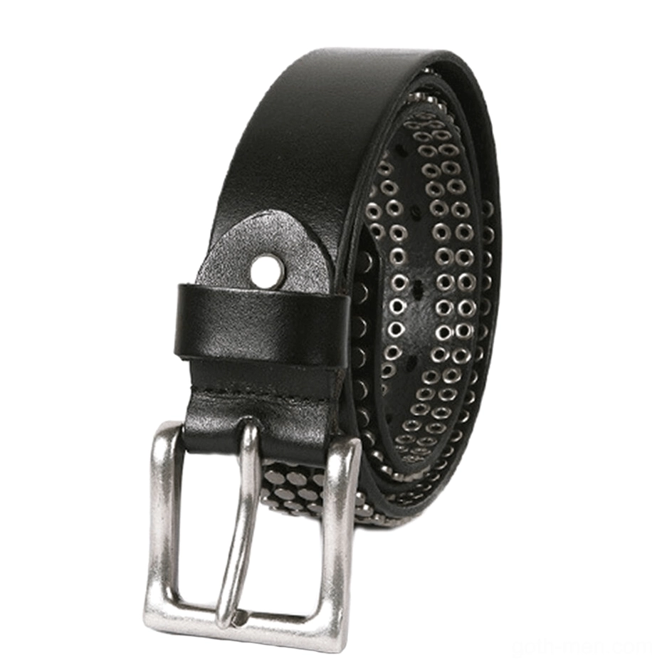 Gothic fashion leather belt in earth tones showing natural leather texture with metal accents