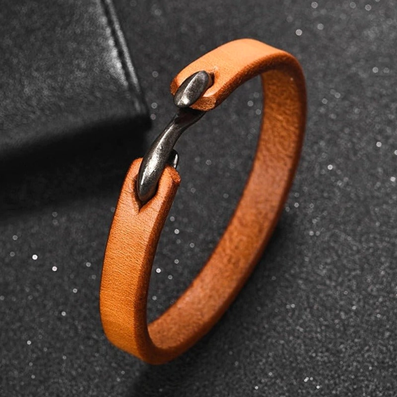 Minimalist gothic leather cuff bracelet collection detail, authentic craftsmanship and clasp engineering