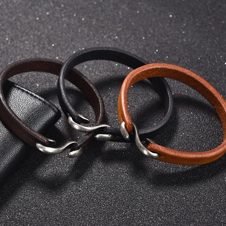 Minimalist gothic leather bracelet worn daily, neo-gothic aesthetic accessory for everyday wear