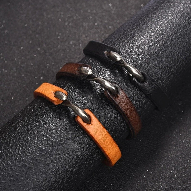 Genuine leather gothic bracelet stack, styling inspiration for layered minimalist gothic aesthetic