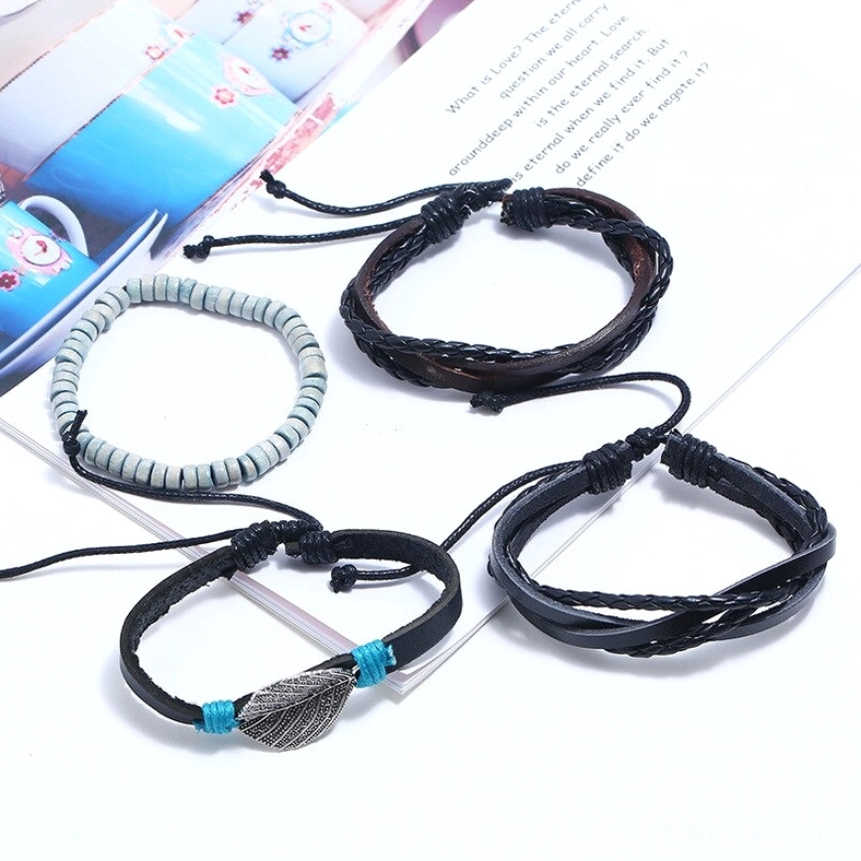 Individual gothic bracelets separated showing complete collection including beaded, braided, and feather charm styles