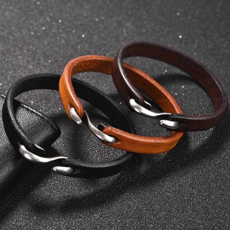 Size comparison of gothic leather cuff bracelets, three-size option system for different wrist measurements