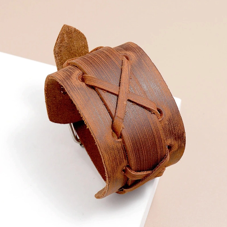 Gothic Leather Cuff Bracelet Available in Black, Dark Brown, and Camel - Color Options Comparison