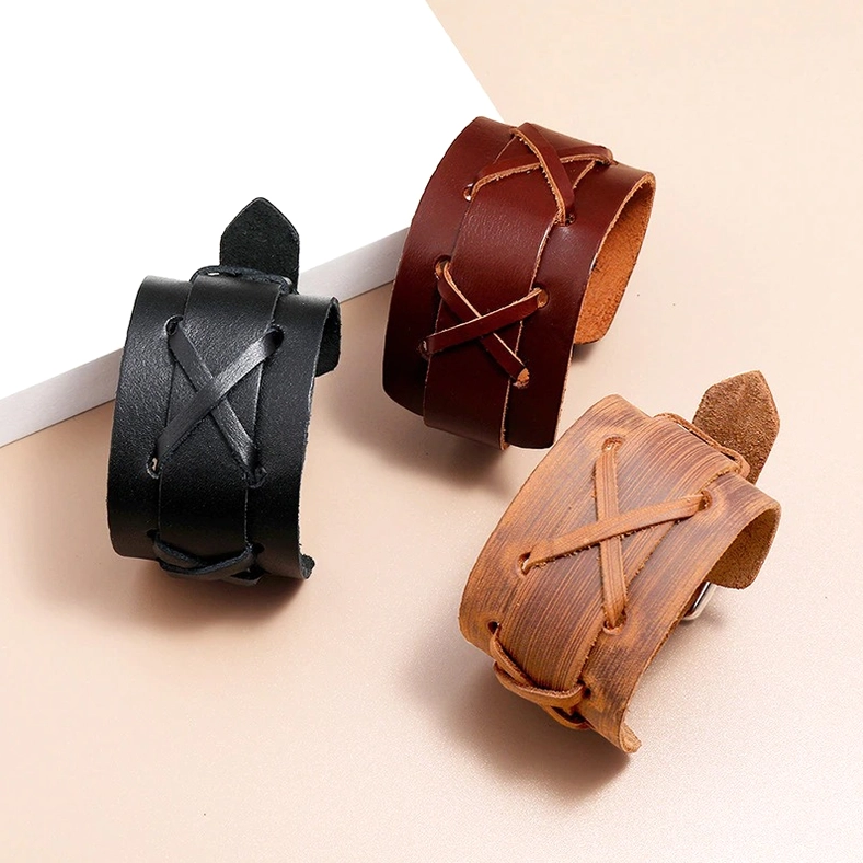 Gothic Punk Rock Leather Cuff Bracelet - Multiple Wearing Styles and Styling Suggestions