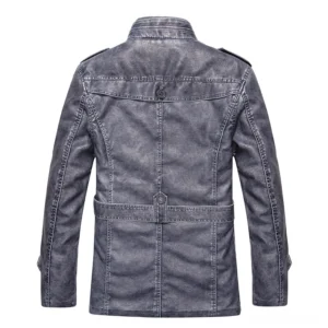 Men's gothic leather jacket rear view with back yoke and tailored seams