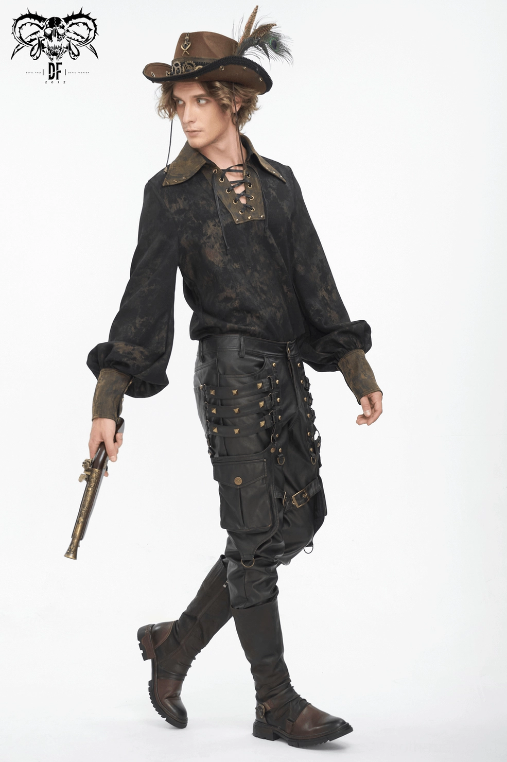 Alternative styling perspective of black studded gothic leather pants for underground club and festival wear
