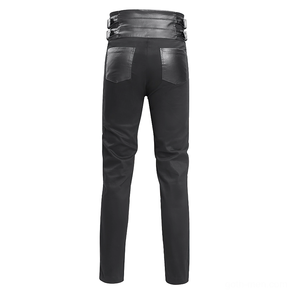 Rear detailed view of gothic leather pants with studded back pockets