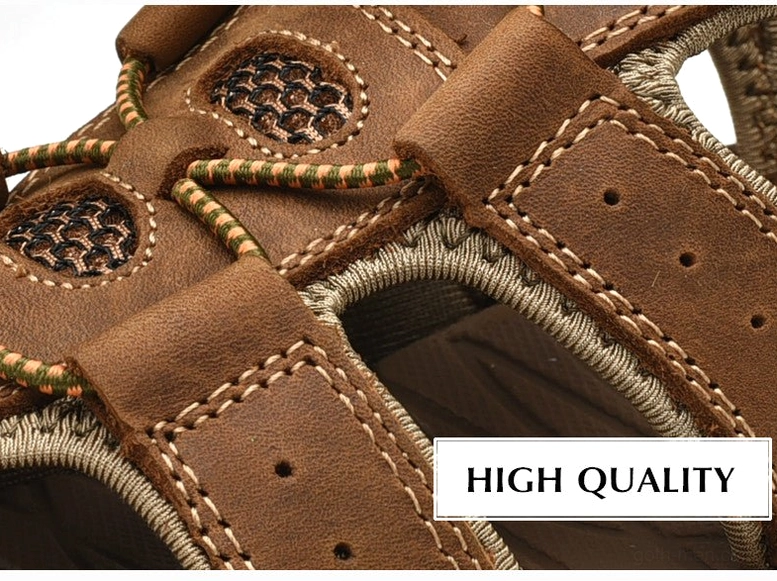 Men's gothic leather sandals with buckle closure system and breathable Lycra lining