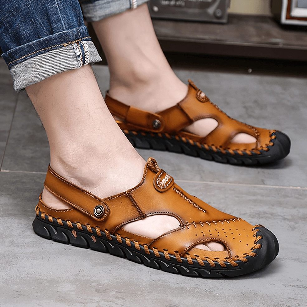 Men's genuine leather gothic ankle-wrap sandals - complete product range and color options