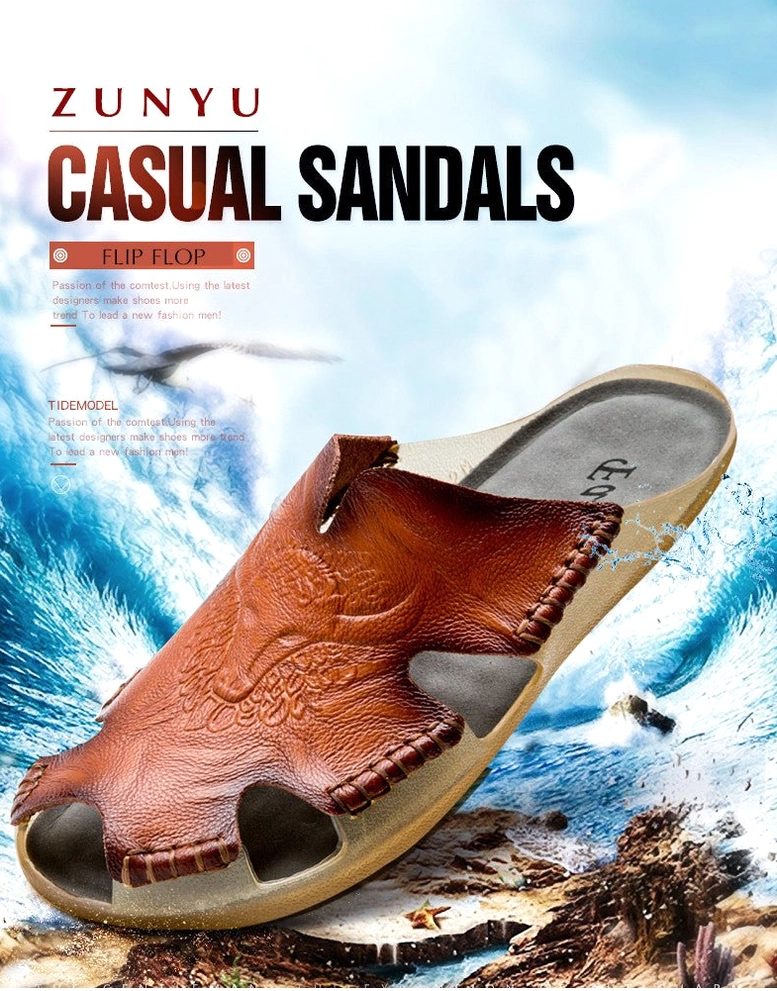 Gothic leather slide sandals featuring non-slip sole and comfortable EVA insole construction