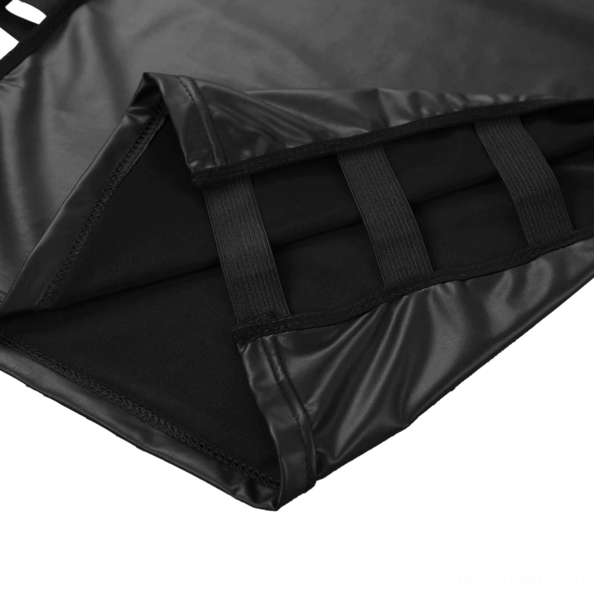 Interior close-up of gothic t-shirt cutout showing soft fabric lining beneath elastic bands