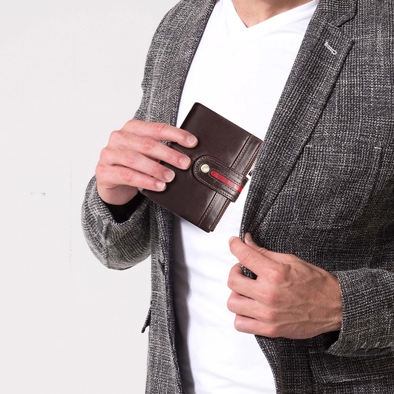 Gothic leather wallet closed view highlighting dual zipper system and professional craftsmanship quality