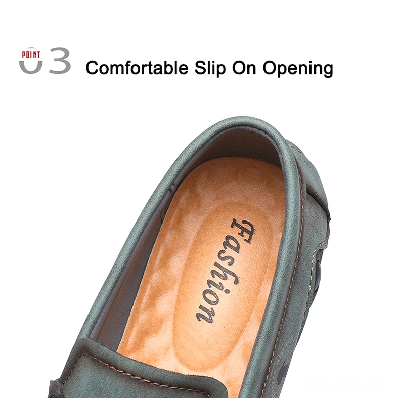 Gothic loafers collar and insole close-up showing soft tan padding and Fashion branding