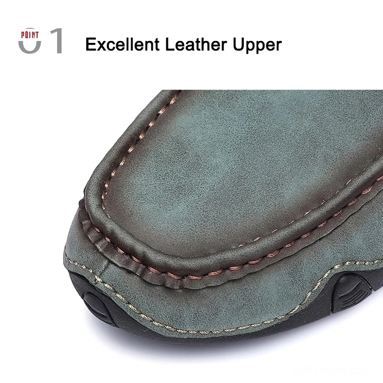 Close-up handmade stitching detail on gothic loafers toe cap with contrast thread work