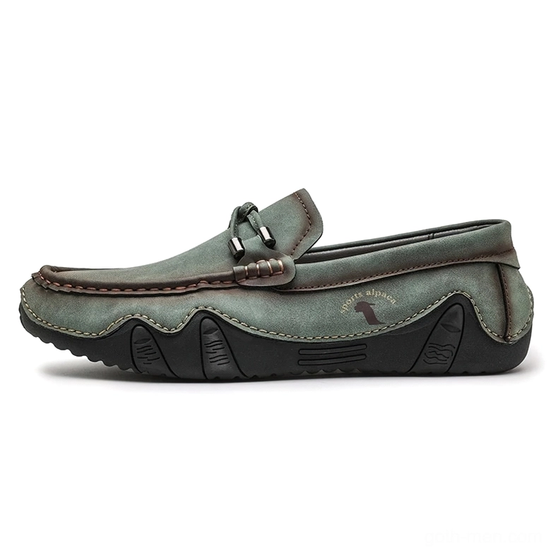 Men's gothic slip-on loafers full side profile view showing suede-like PU leather upper