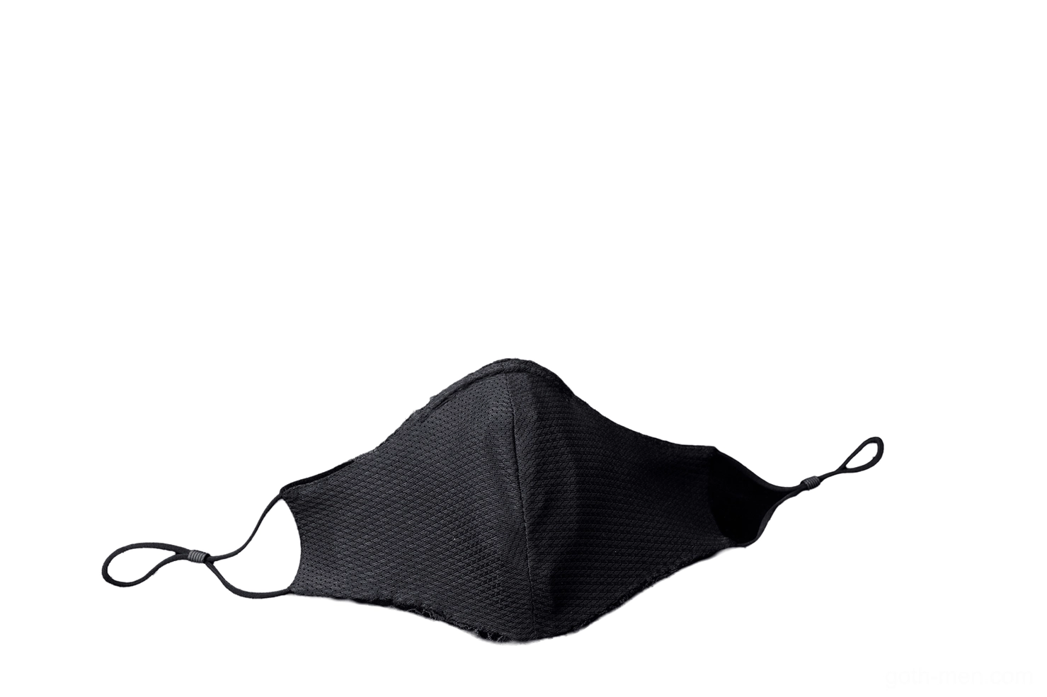Alternative gothic face mask with minimalist textured mesh design, plain black matte finish, adjustable ear loop fastening