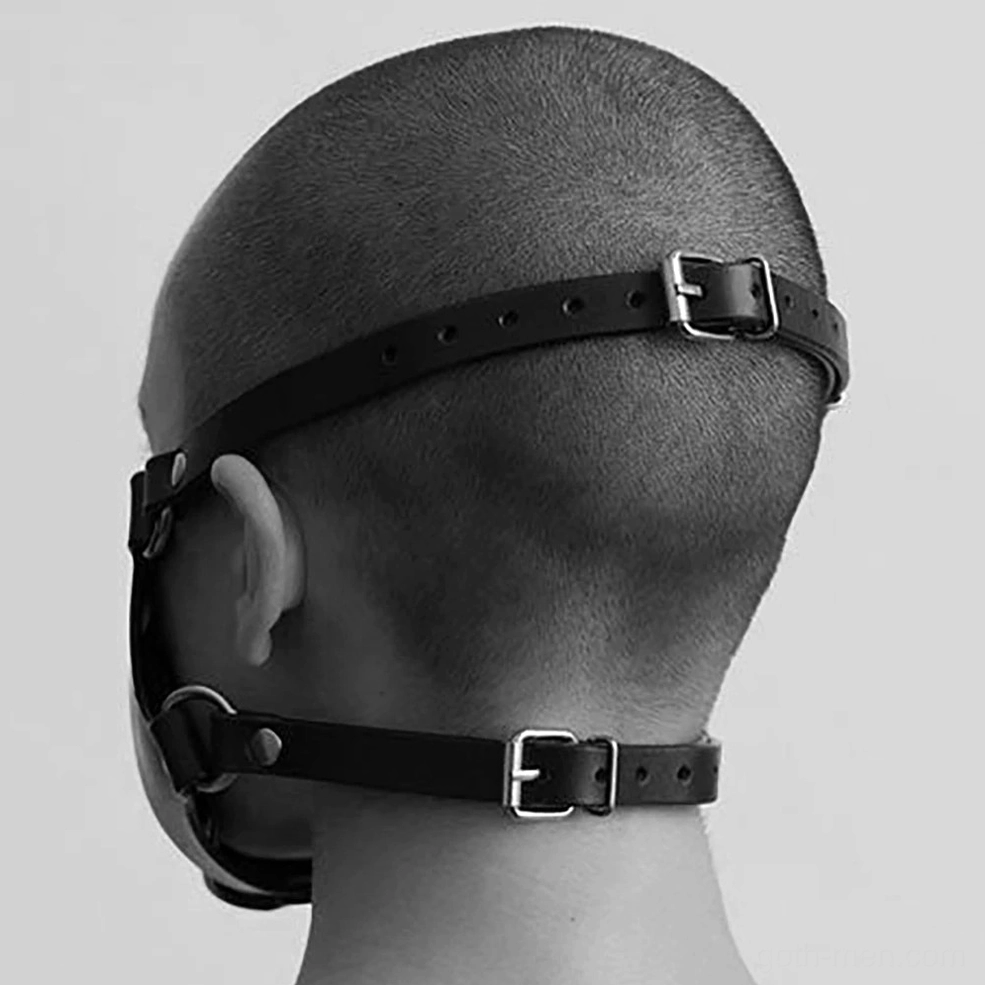 Black gothic cosplay mask styling example with alternative fashion aesthetic and metal hardware accent