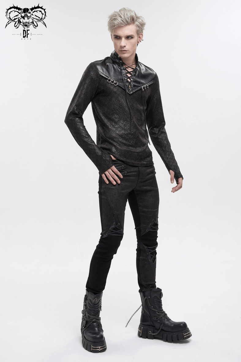 Men's gothic sweatshirt styled look with stand collar and metal ring embellishments