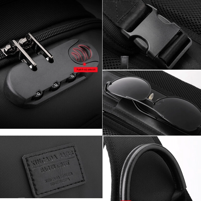 Mens gothic waterproof sling bag full product view showing all key features and functionality