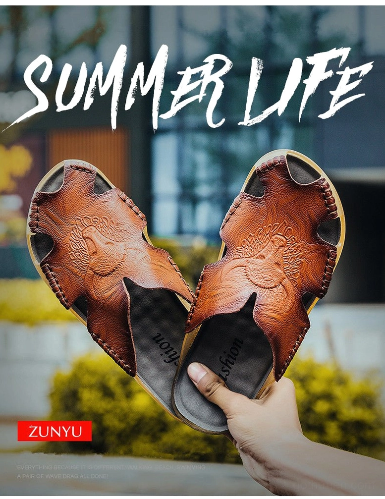Gothic men's leather sandals showing premium split leather quality and alternative fashion appeal