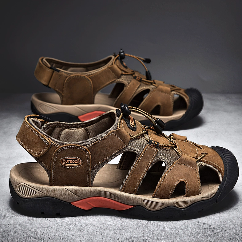 Gothic closed-toe sandals for men lateral profile showcasing proportions and silhouette