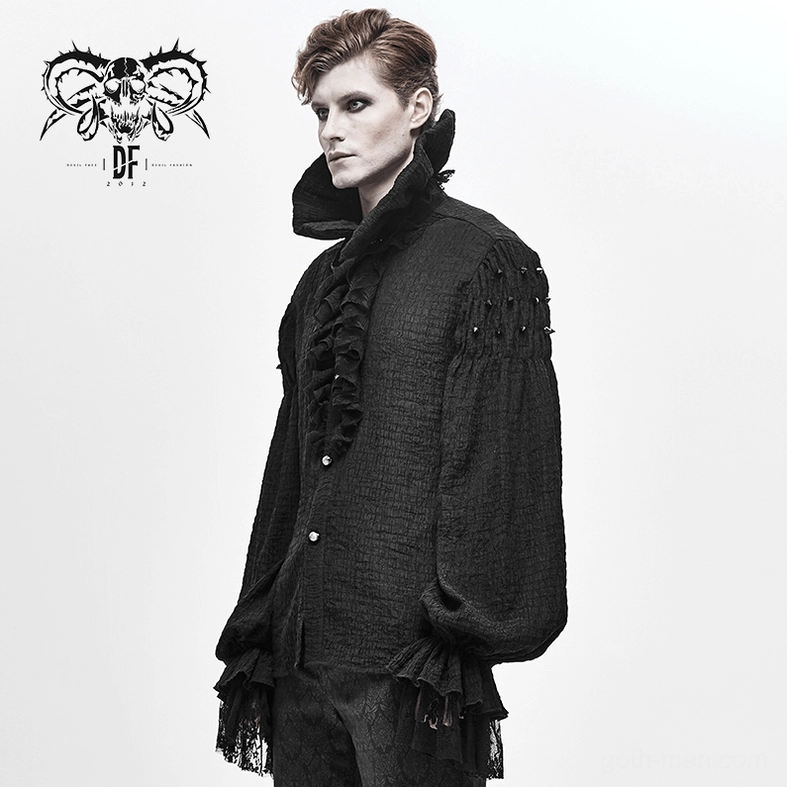 Men's gothic stand collar blouse torso fit and silhouette on mannequin form