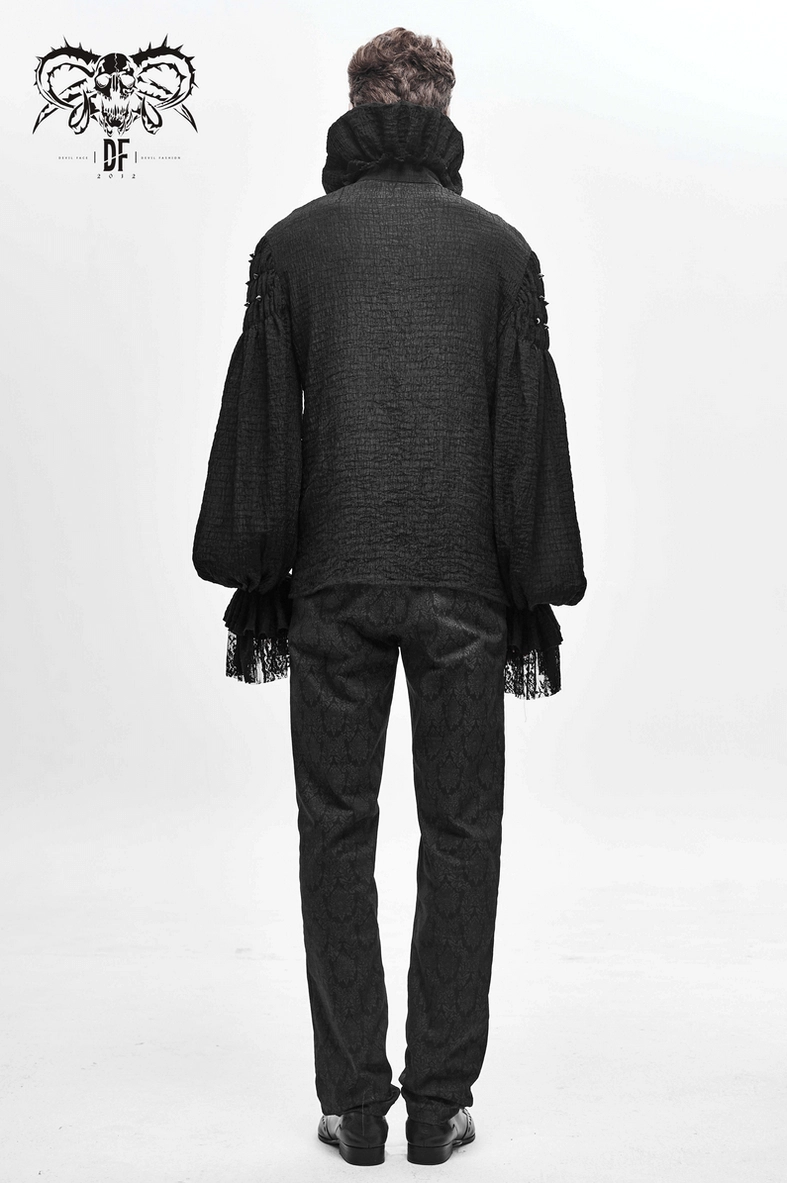 Black gothic men's long-sleeve blouse lantern sleeve volume and vintage-inspired cut