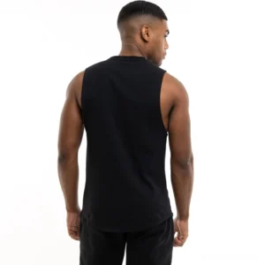 Black gothic sleeveless tank top back view curved hem detail