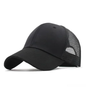Black Mesh Baseball Cap - Classic Gothic Essential with Ventilated Back Design