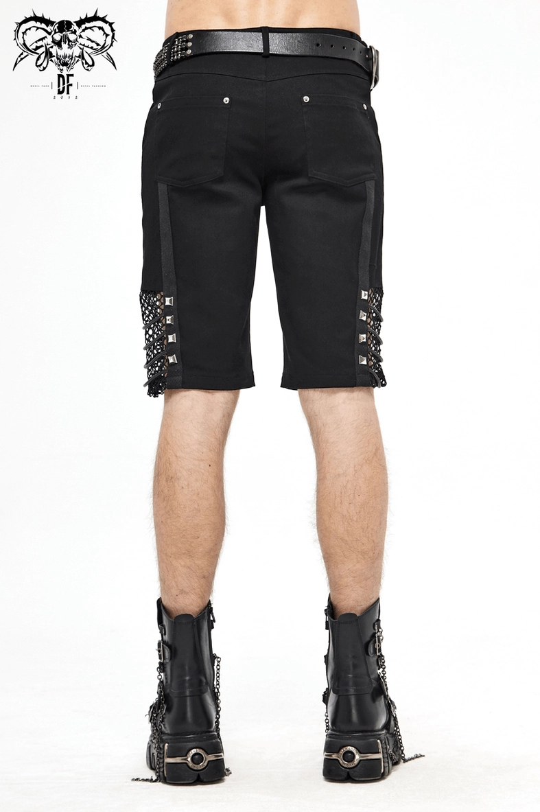 Men's gothic mesh shorts styling perspective with alternative fashion aesthetic