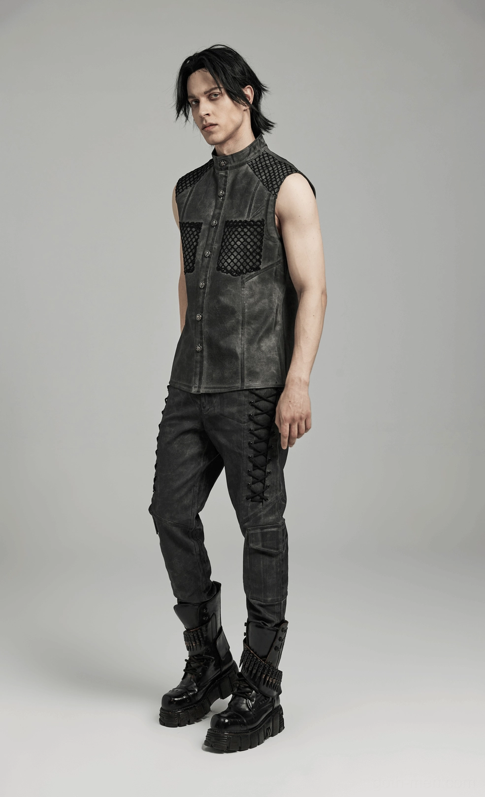 Gothic mesh sleeveless tank care and maintenance guide with fabric composition details and wash instructions
