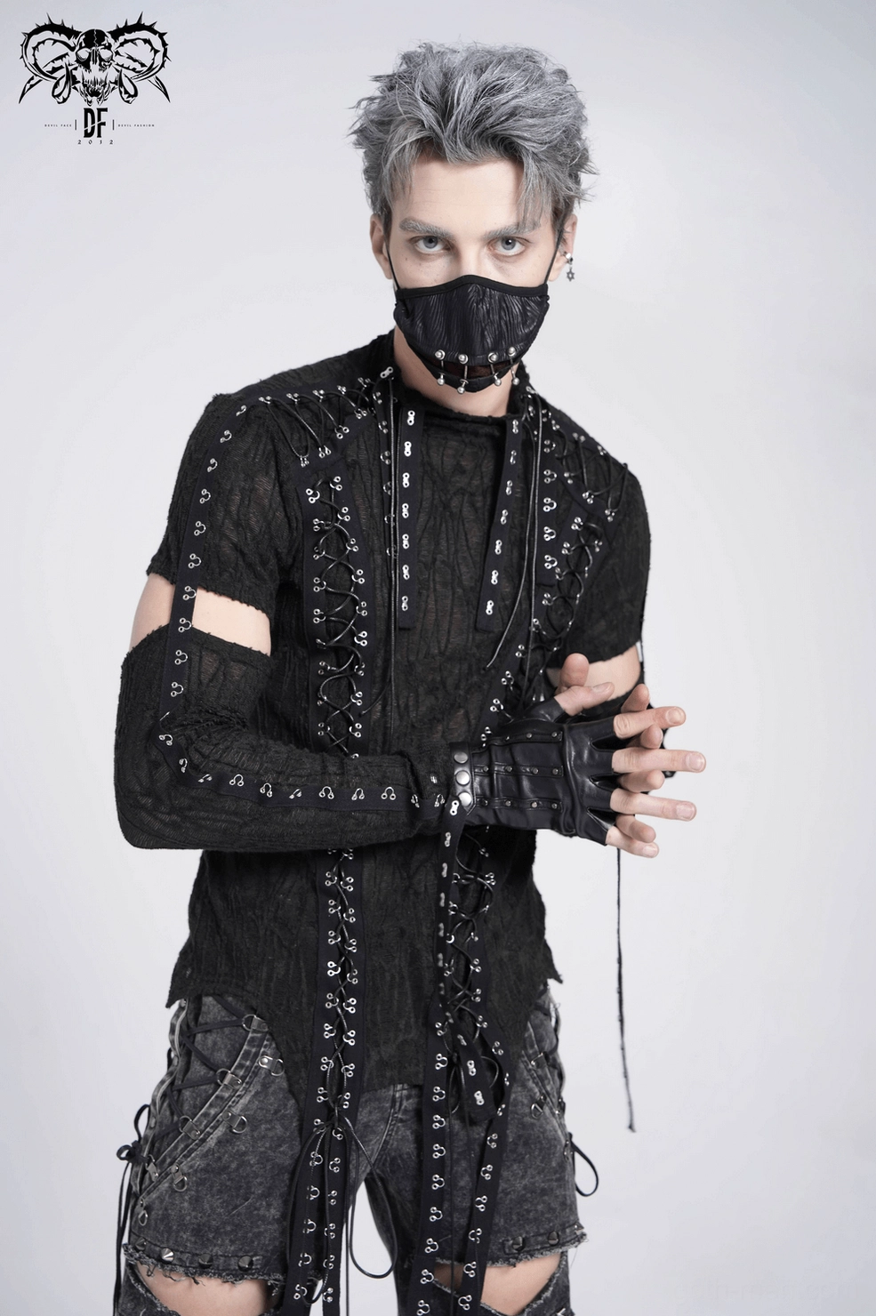 Black gothic mesh tank on model - demonstrating fit and styling potential