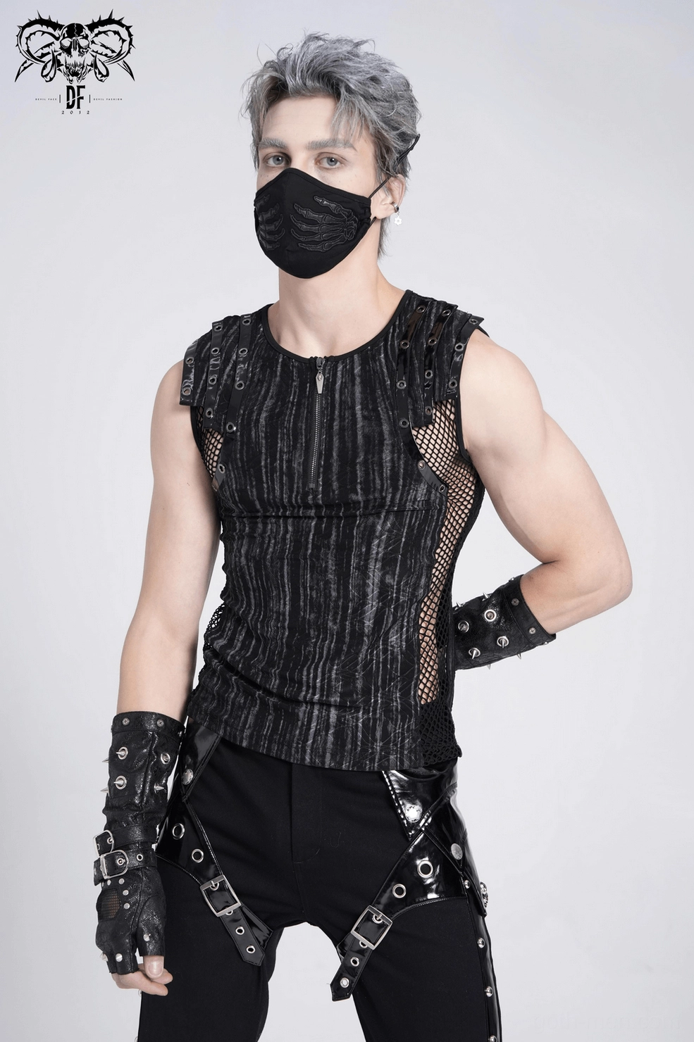 Styling inspiration: gothic tank top worn as layered ensemble with complementary alt-fashion accessories