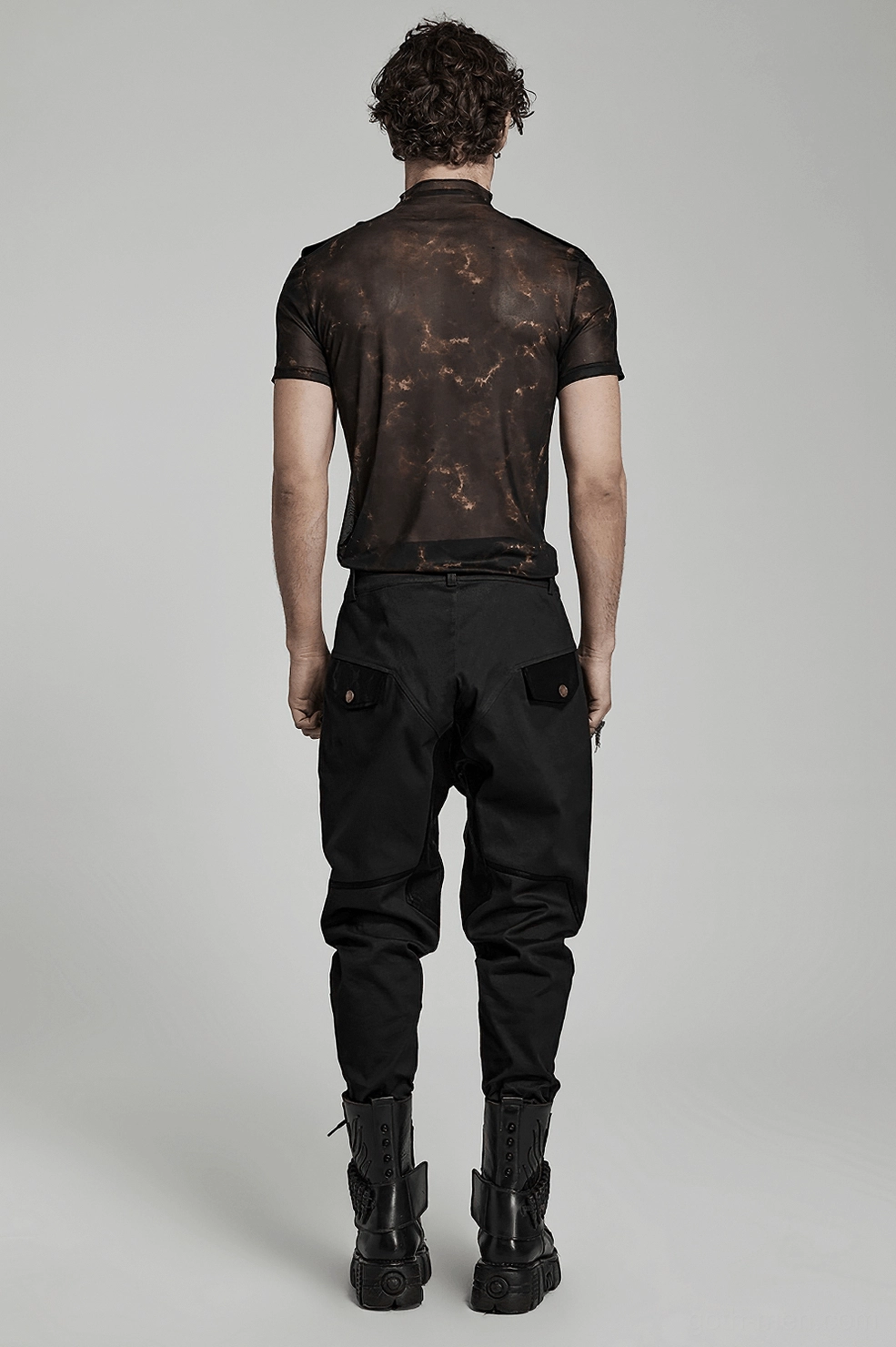 Gothic mesh print tee detail shot emphasizing abstract design element