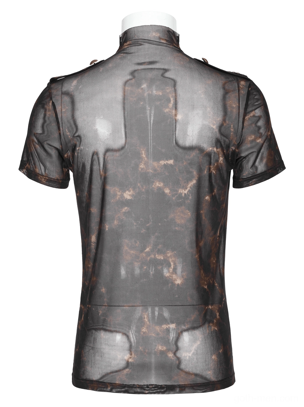 Back view of sheer mesh gothic tee on dress form