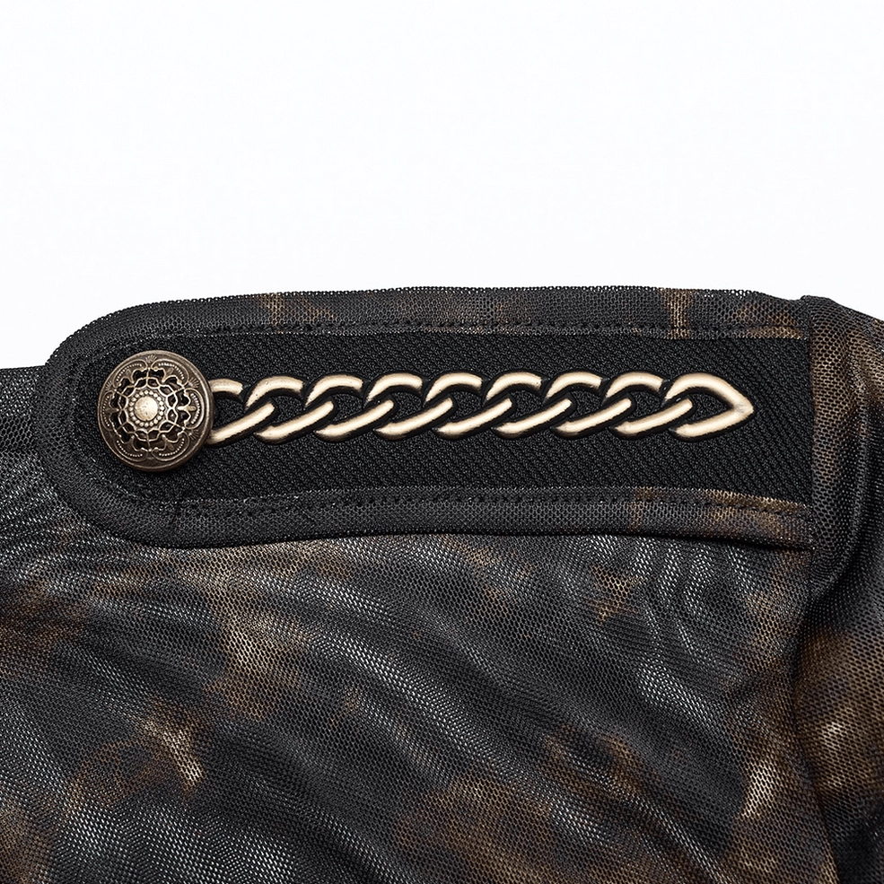 3D lace shoulder detail with metal chain accent gothic tee