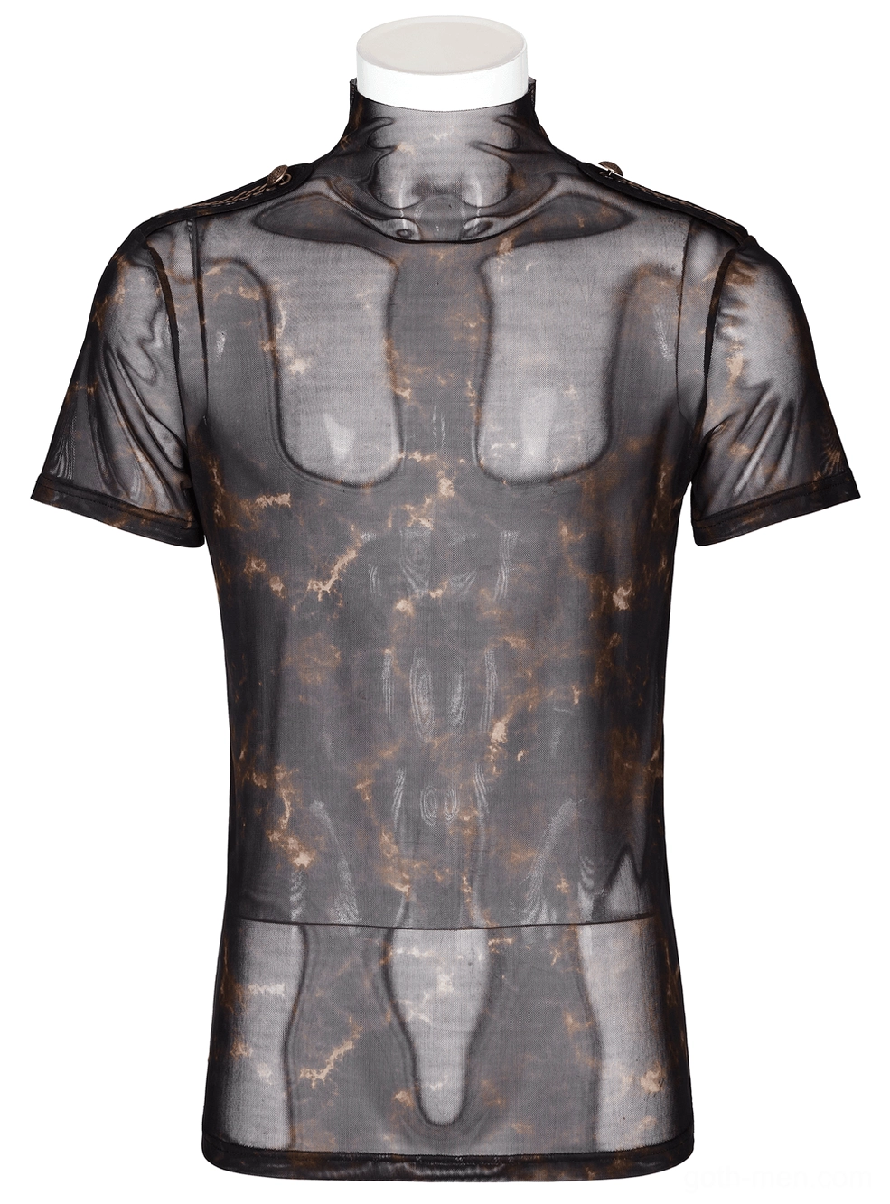 Transparent mesh textile with body-shaped abstract print gothic tee
