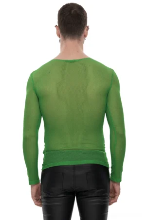 Sheer green mesh long sleeve gothic tank back view showing fitted silhouette and mesh transparency