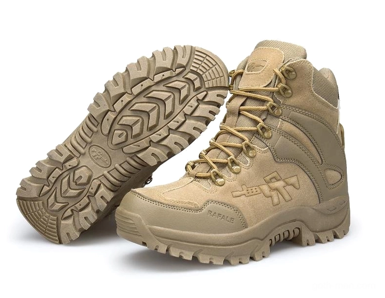 Gothic military boot showcasing durable PU upper and faux suede shaft construction detail
