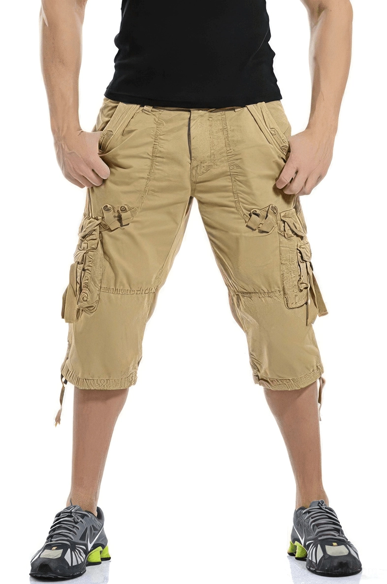 Gothic military cargo capri shorts fabric and construction - premium cotton canvas durability