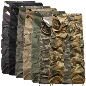 Multiple gothic cargo pants collection display featuring assorted colors with matching belts - military straight leg trousers