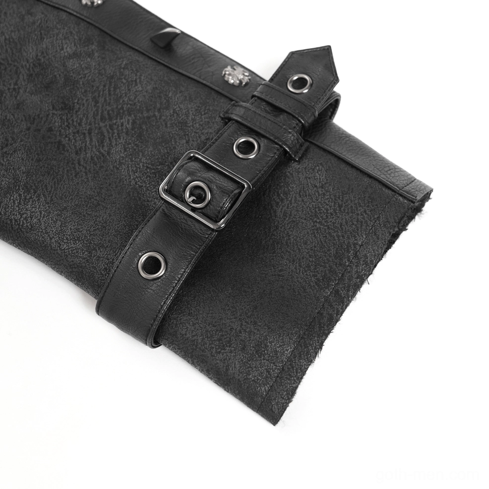 Military gothic long coat sleeve cuff with spiked trim and buckle strap embellishment