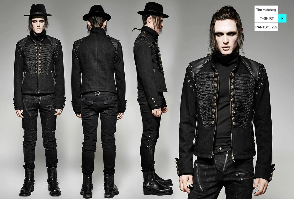 Gothic military jacket cuff detail showing buttoned wrist closure and refined tailored finishing