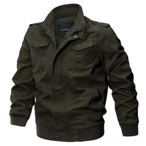 Gothic military cotton jacket olive green front three-quarter view slim fit tactical aesthetic
