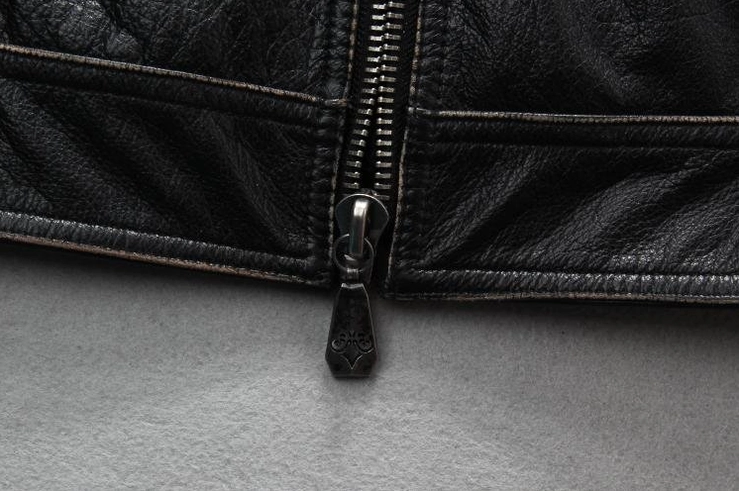 Authentic vintage-inspired black leather gothic motorcycle biker jacket for men