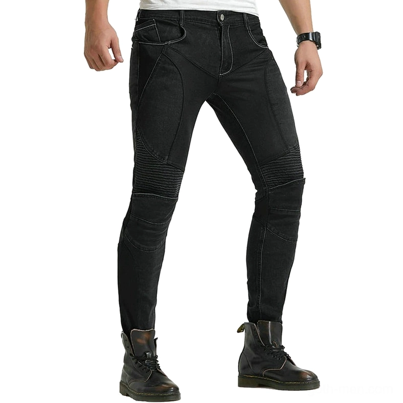 Black gothic motorcycle jeans with stretch reinforcement and protective armor panels