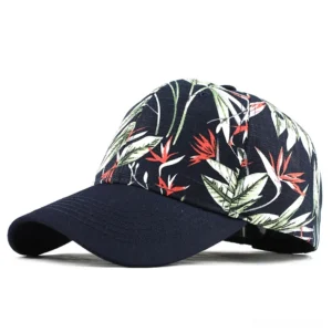 Dark Navy Gothic Baseball Cap with Tropical Floral Print - Side View
