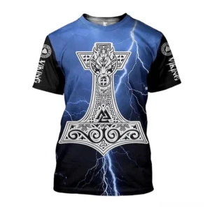 Norse wolf knot pattern gothic t-shirt back view with crimson accents and ancient Celtic design