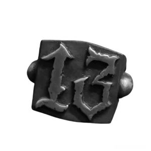 Number 13 gothic punk ring stainless steel flat front view matte black finish
